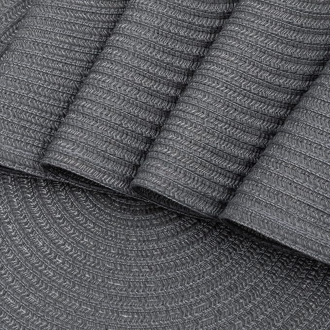 SHACOS Round Placemats Set of 6 Washable 15 inch Round Table Mats Cotton Polyester Woven Braided Place Mats for Dining Table (Charcoal Gray, 6) - Image 4