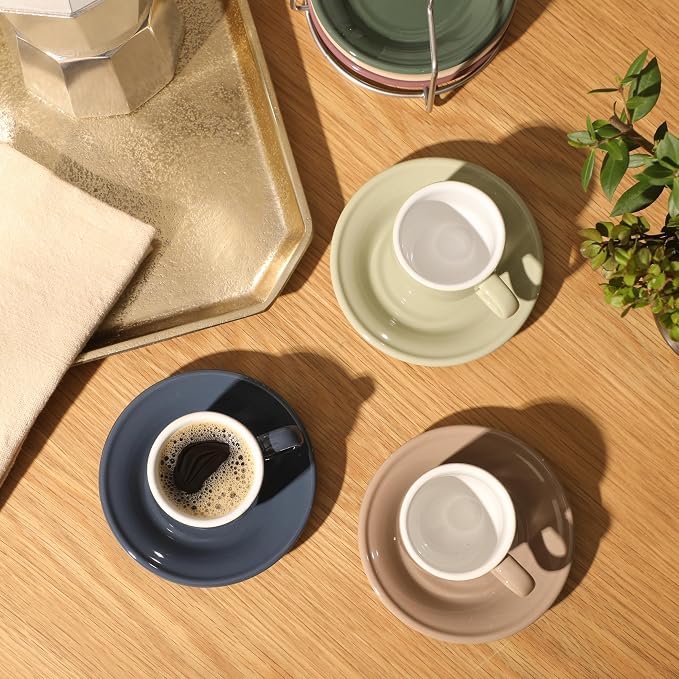Gibson Home Brew Harmony 13 Piece Espresso Cup Set with Metal Rack, Stoneware Espresso Cups & Saucers, Solid Color Stackable Coffee Set, Café Style, Dishwasher & Microwave Safe - Image 3