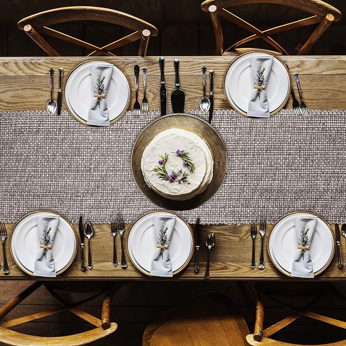 Urban Villa Two Tone Table Runner Cotton Quality 14x72 Brown/Ivory - Image 3