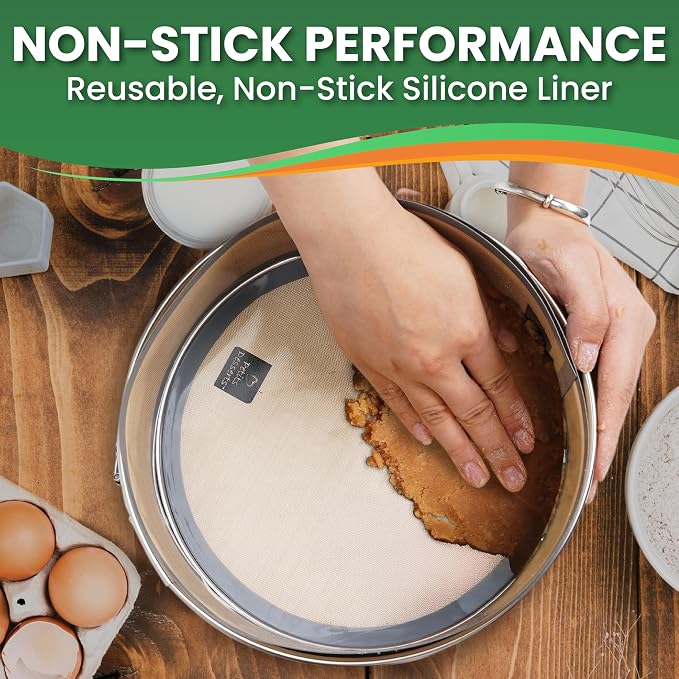 Springform Pan 9 Inch, Stainless Steel with 2 NON-STICK SILICONE LINERS | DISHWASHER SAFE and Non Toxic Materials, No Coating Peeling, REUSABLE LINERS - Skip the Parchment, Great For Cheesecakes - Image 3