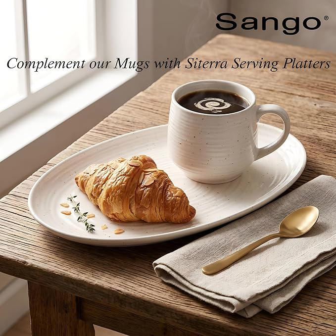 Sango Siterra Artist's Blend 17 oz. Stoneware Mug Set- Service for 4, Rustic Design, Green/White/Beige, Scratch-Resistant, Microwave & Dishwasher Safe, for Everyday Dining & Entertainment - Image 5