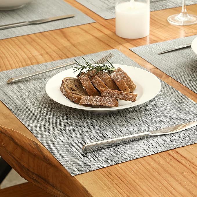 Leetaltree Grey Placemats, Heat Resistant Non-Slip Place mats for Dining Table, Washable Durable PVC Vinyl Woven Table Mats (Set of 12) - Image 9