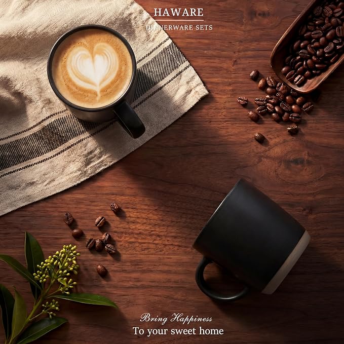 HaWare 13OZ Coffee Mugs Set of 4, Stoneware Coffee Cups, Ceramic Latte Mug for Man, Woman, Dad, Mom, Modern Tea Mugs for Latte/Cappuccino/Cocoa/Milk, Dishwasher& Microwave Safe, Frosting Black - Image 7