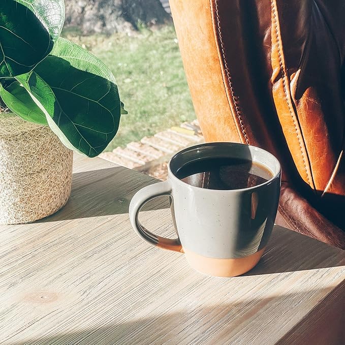 Mora Ceramic Large Latte Mug Set of 4, 16oz - Microwavable, Porcelain Coffee Cups With Big Handle - Modern, Boho, Unique Style For Any Kitchen. Microwave Safe Stoneware - Assorted Neutrals - Image 7