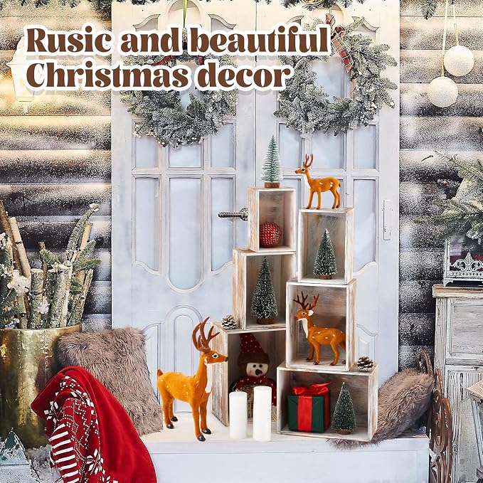 Set of 6 Farmhouse Wooden Crate Antique Wood Crates for Pantry Decor Organizer Storage Rustic Wooden Crates for Display Decorative Solid Wooden Storage Box for Book Storage Organizing - Image 4