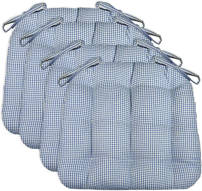 Barnett Home Decor Chair Cushions for Dining Chairs - 16.5x18 Kitchen Chair Cushions - Machine Washable, 100% Cotton, Made in USA - Latex Foam Chair Pads - Madrid Dark Blue Gingham Medium Pack of 4 by BarnettHomeDecor