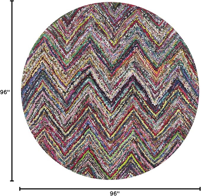 SAFAVIEH Nantucket Collection 8' x 8' Round Blue/Multi NAN141C Handmade Modern Abstract Chevron Cotton Area Rug - Image 2