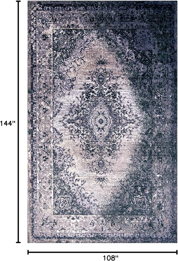 Superior Indoor Large Area Rug, Washable Rugs for Bedroom. Living Space, Dining Room, Kitchen, Office, Entryway, Plush Throw, Modern Oriental Decor, Non-Slip Back, Eldwin Collection, 9' x 12', Grey - Image 2