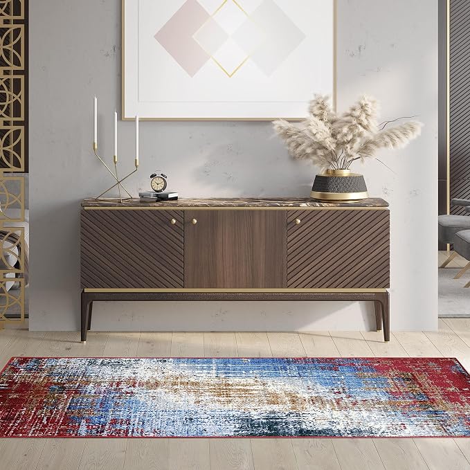 Superior Indoor Non-Slip Area Rug, Modern Home Floor Decor, Throw for Living Room, Bedroom, Office, Entryway, Kitchen, Dining, Foam Backed Rugs, Arona Collection - 2' 7'' x 6', Multicolor by SUPERIOR