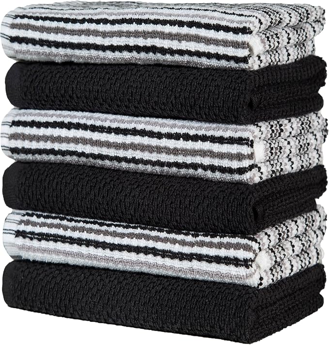 Bumble Kitchen Towels 6 Pack 100% Cotton 16"x26" - Black | 430 GSM Soft Kitchen Hand Towels with Hanging Loop, Highly Absorbent & Durable for Washing and Drying Dishes - Image 4