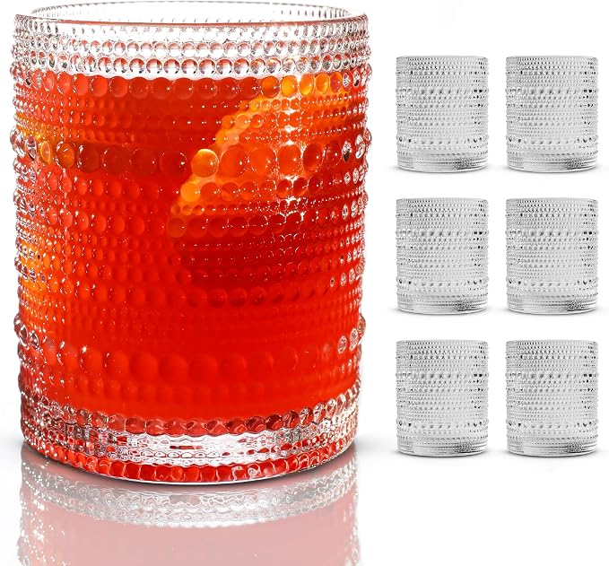 Hobnail Drinking Glasses, Vintage Glassware Set of 6, Vintage Drinking Glasses 11.75 oz, Bubble Glasses Drinking, Hobnail Glasses, Vintage Glass Cups, Jupiter Glasses for Juice, Soda, Beer, Whisky by BULK+PARADISE