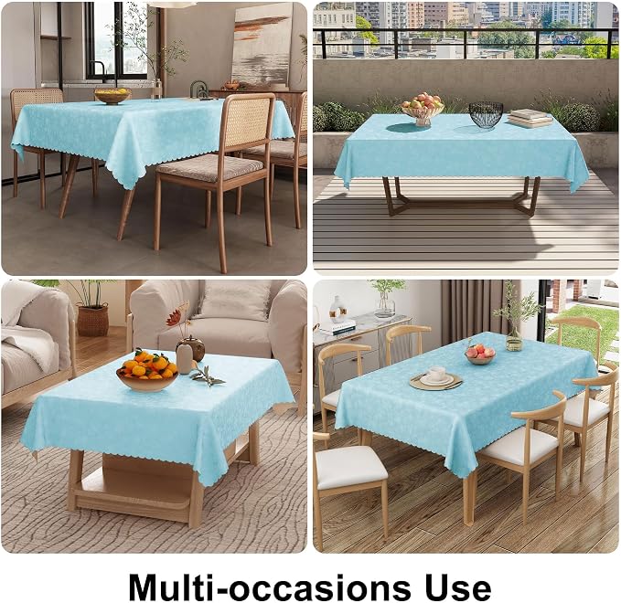 Smiry Rectangle Waterproof Heavy Duty Vinyl Tablecloths, 60 x 102 Inch | Wipeable Washable Floral Embossed Table Cover for Kitchen and Dining Room, Indoor & Outdoor Use, Light Blue - Image 8