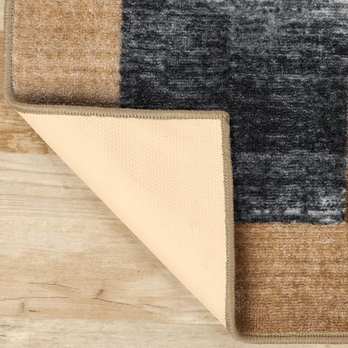 Superior Indoor Non-Slip Area Rug, Rustic Floor Decor, Color Block Rug for Living Room, Bedroom, Office, Kitchen, Dining, Washable Rugs, Foam Back, Lockwood Collection, 4' x 6', Cream - Image 4