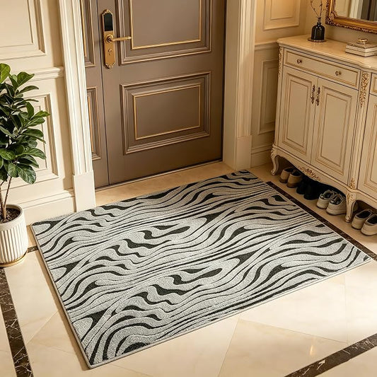 Indoor Doormat 2'x3', Geometric Boho Entrance Mat for Porch, Zebra | Soft Cozy Fluffy Mid Pile Machine Washable Non Slip Small Accent Rug for Entryway Front Door Sink Indoor Entrance Bathroom by Ukeler