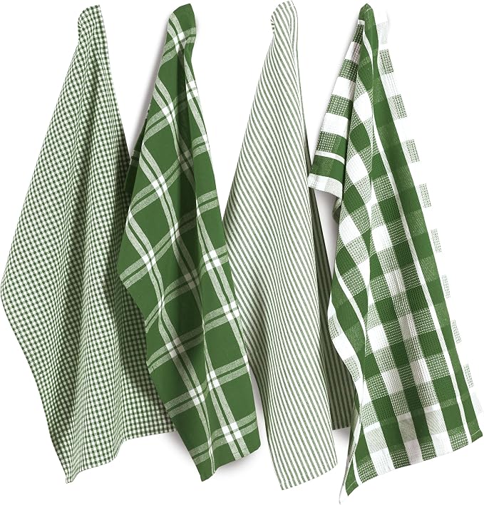 LANE LINEN 100% Cotton Kitchen Dish Cloths, Ultra Soft Absorbent Quick Drying Dish Towels, Multiweave Wash Cloths Dish Towel Sets, 13x28 Inches, 4 Pack - Olive by LaneLinen