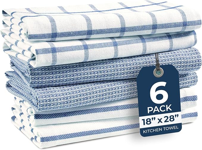 LANE LINEN Cotton Kitchen Towels Set, 6-Pack – Absorbent, Quick-Drying Dish Towels, 18" x 28", Soft, Premium Hand and Tea Towels - Indigo by LaneLinen