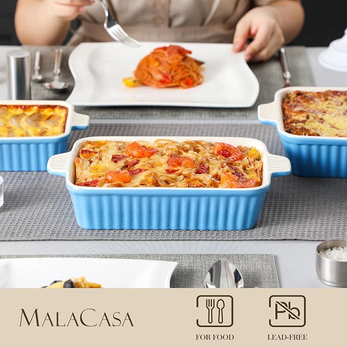 MALACASA Casserole Dishes for Oven, Ceramic Bakeware Set of 4, Blue | Deep Lasagna Pans for Versatile Use, Durable Bakeware for Roasting Vegetable, Gift Set, Dishwasher Safe(9.4/11.1/12.2/14.7") - Image 4