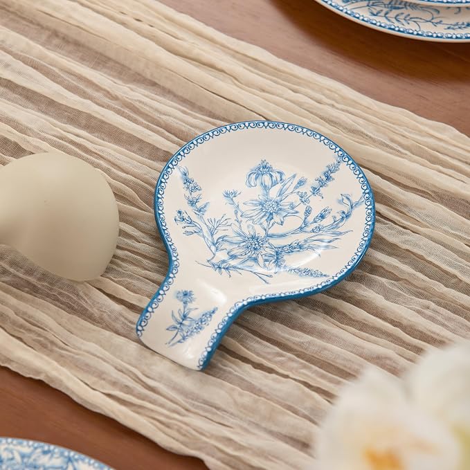 Bico Blue Garden Toile De Jouy Spoon Rest for Stove Top, Ceramic Spoon Holder for Kitchen Counter, Easy to Clean Coffee Spoon Rest Dishwasher Safe, Kitchen Cooking Utensil Rest for Ladles Spatula - Image 4
