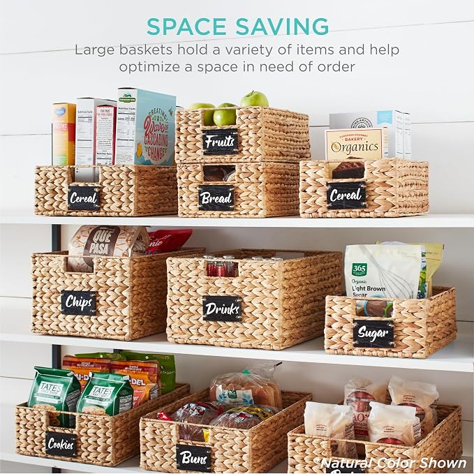 Best Choice Products Set of 4 9x12in Water Hyacinth Pantry Baskets, Woven Organizers w/Chalkboard Label, Chalk Marker - Gray - Image 4