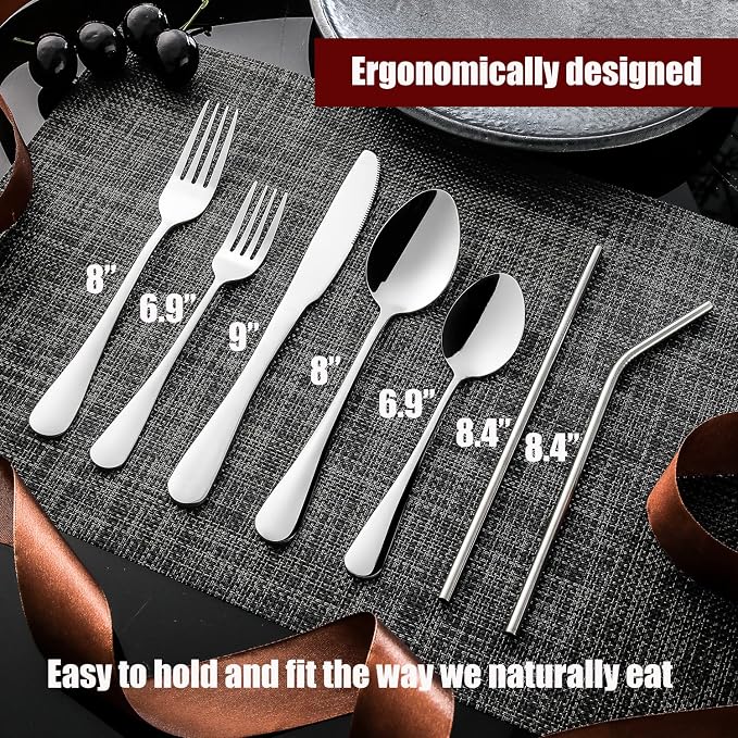 84 Pieces Silverware Service for 12 Flatware Set Stainless Steel Utensils Cutlery Set Dishwasher Safe - Image 5
