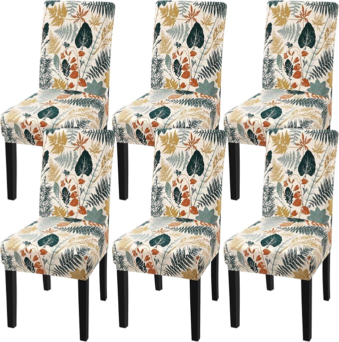 Fuloon Dining Chair Slipcover, Stretch Parson Chair Protector for Home | Printed Cluster Leaves, Set of 6, Super Fit, Washable, Suits for Hotel, Dining Room, Ceremony, Banquet Party by Fuloon