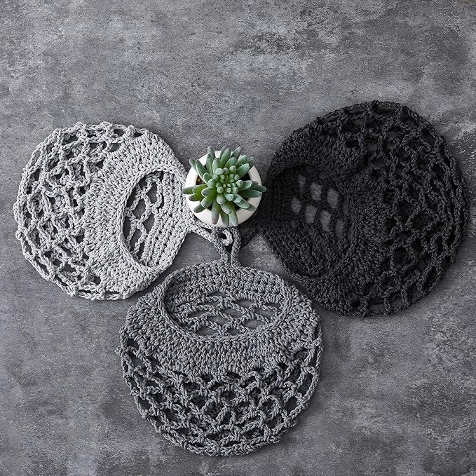 Honeydak Boho Decor Hanging Wall Baskets for Kitchen 3 Pack Teardrop Baskets with Hooks Storage Fruit Onion Vegetable Potato for Home(Light Grey, White, Dark Grey,Crochet,Cotton Rope) - Image 7