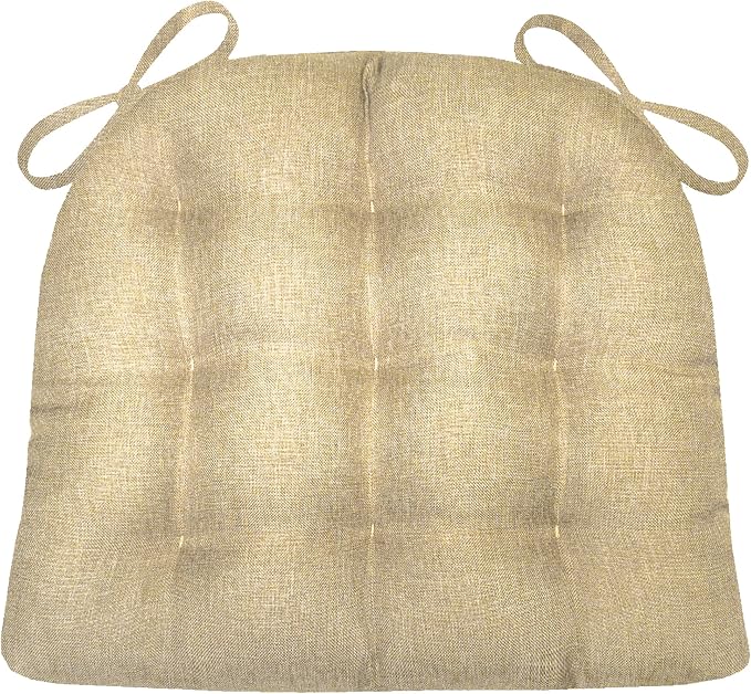Barnett Home Decor Hayden Beige Dining Chair Pad with Ties - 15 x 17 Size Small Chair Cushion - Reversible, Latex Foam Fill Cushion, Machine Washable, Linen Look (Almond) by BarnettHomeDecor
