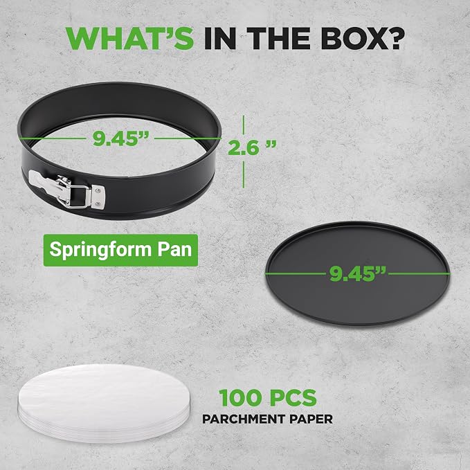 NutriChef 9 Inch Nonstick Cheesecake Springform Cake Pan | Stainless Steel Clasp & Removable Bottom | Durable Stainless Steel Cheesecake Pan | Easy to Clean | Includes 100 Parchment Papers | Black - Image 7