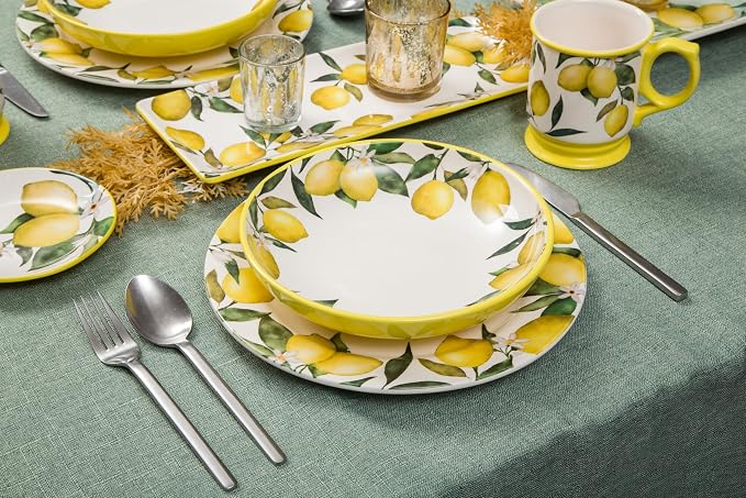 Bico Lemon Dreams Pasta Bowls, 35oz Salad Bowl Set of 4, Large Ceramic Serving Dinner Bowls for Soup and Cereal, Microwave and Dishwasher Safe, Gift for Housewarming and Thanksgiving - Image 3