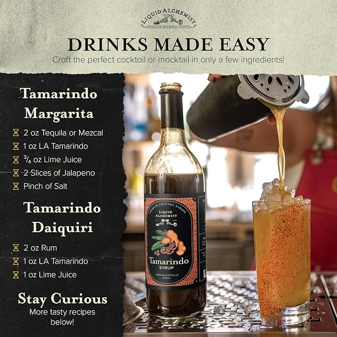 Liquid Alchemist Tamarind Syrup for Cocktails - Real Ingredients Make our Tamarindo Syrup the Perfect Spicy Margarita Mix - Made with Fresh Tamarind Puree & All Natural Tamarind Concentrate (12.7 oz)
