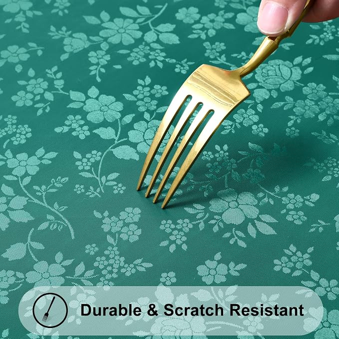 Smiry Rectangle Waterproof Heavy Duty Vinyl Tablecloths, 60 x 120 Inch | Wipeable Washable Floral Embossed Table Cover for Kitchen and Dining Room, Indoor & Outdoor Use, Christmas Green - Image 5