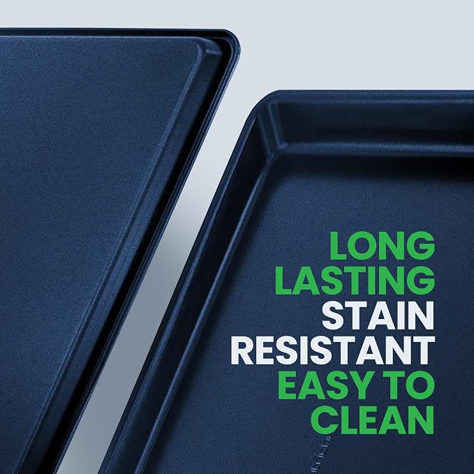 NutriChef Non-Stick XL Cookie Sheet Set, 6-Pack Premium Extra Large Carbon Steel Baking Trays for Cookies, Jelly Rolls, Pastries and More - Blue Diamond, 22" x 16" - Image 3