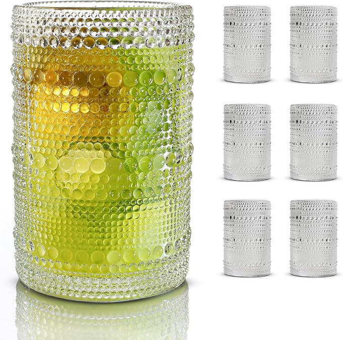Hobnail Drinking Glasses, Vintage Glassware Set of 6, Vintage Drinking Glasses 14.54 oz, Bubble Glasses Drinking, Hobnail Glasses, Vintage Glass Cups, Jupiter Glasses for Juice, Soda, Beer, Whisky by BULK+PARADISE