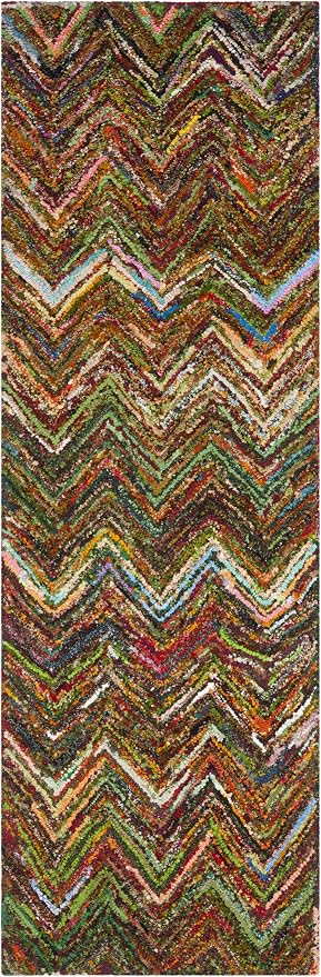 SAFAVIEH Nantucket Collection Runner Rug - 2'3" x 12', Red & Blue & Multi, Handmade Modern Abstract Chevron Cotton, Ideal for High Traffic Areas in Living Room, Bedroom (NAN141B) - Image 2