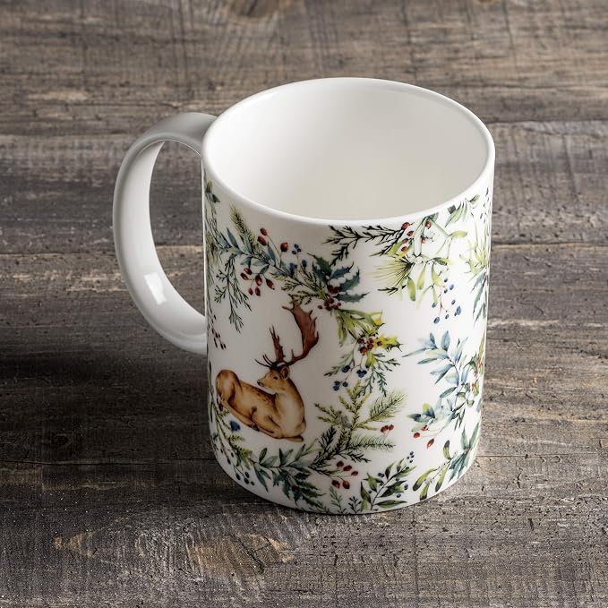 Maison d' Hermine Coffee Mug with Handles Tea Cups (15 Ounce, Pack of 1) | Fine Bone China Coffee Mugs for Hot Beverages Cappuccino Latte Home Restaurant Hotel Spring Summer -Holly Time - Cerf - Image 8