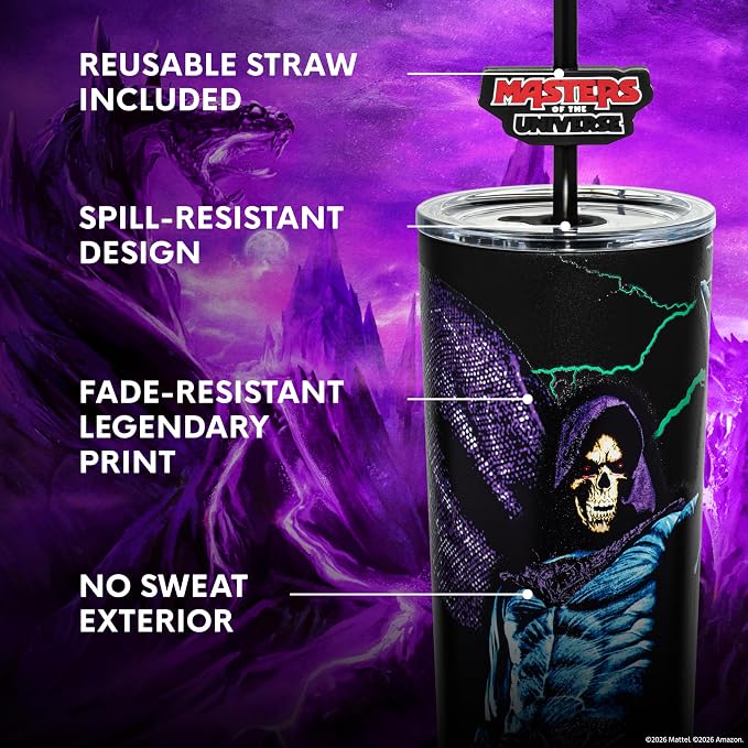 Dragon Glassware x Masters of the Universe Tumbler (MOTU), 24 oz - Skeletor | Vacuum Insulated Stainless Steel Tumbler with Straw & Lid; With Straw Topper; Official Masters of the Universe 2026 Movie Cup - Image 4