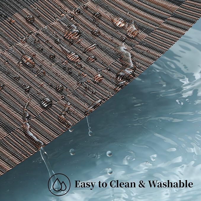 Leetaltree Brown with Black Striped Placemats Set of 8 - Heat Resistant Non-Slip Place mats for Dining Table, Washable Durable PVC Vinyl Woven Table Mats（Brown Stripe, 8） - Image 5