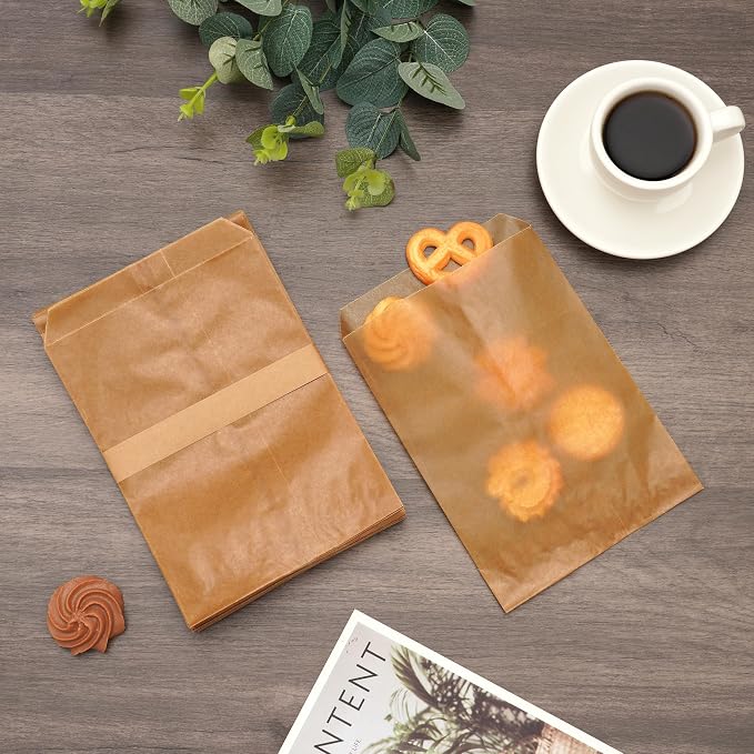 Quotidian Brown Waxed Kraft Paper Cookie Bags Fold-Top 5x7 Inch, 100 Count | Great for Large Cookies Crafts Birthday Christmas Journals (13 x 17.8cm) - Image 5
