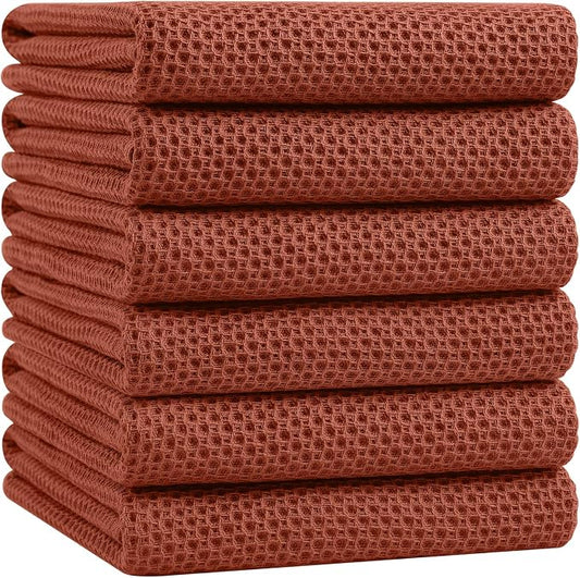 Homaxy 100% Cotton Oversized Waffle Weave Kitchen Towels 6-Pack, Rust | 20 x 28 Inches, Ultra Soft Absorbent Dish Towels, Quick Drying Large Cleaning Towels by Homaxy