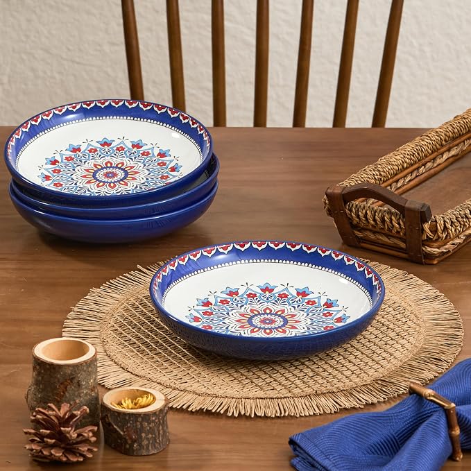 Bico Boho Totem Pasta Bowls, 35oz Salad Bowl Set of 4, Large Ceramic Serving Dinner Bowls for Soup and Cereal, Microwave and Dishwasher Safe, Gift for Housewarming and Thanksgiving - Image 5