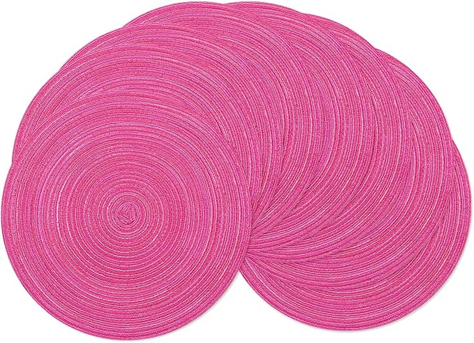 SHACOS Round Placemats Set of 8 Braided Cotton Polyester Table Placemat 15 inch Circle Place Mats for Kitchen Dining Table Holiday Party (Hot Pink, 8) by SHACOS