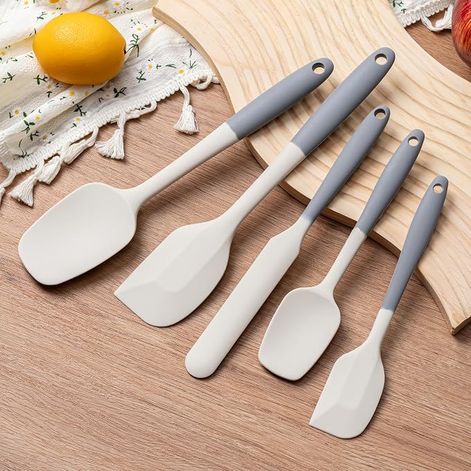 Silicone Spatula Set,5 Piece Food Grade Rubber Spatulas,Gray+White | Spatulas Silicone Heat Resistant for Baking,Cooking,and Mixing High Heat Resistant Non Stick Dishwasher Safe BPA-Free - Image 7