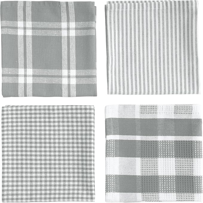 LANE LINEN 100% Cotton Kitchen Dish Cloths, Ultra Soft Absorbent Quick Drying Dish Towels, Multiweave Wash Cloths Dish Towel Sets, 12x12 Inches, 12 Pack - Grey - Image 4
