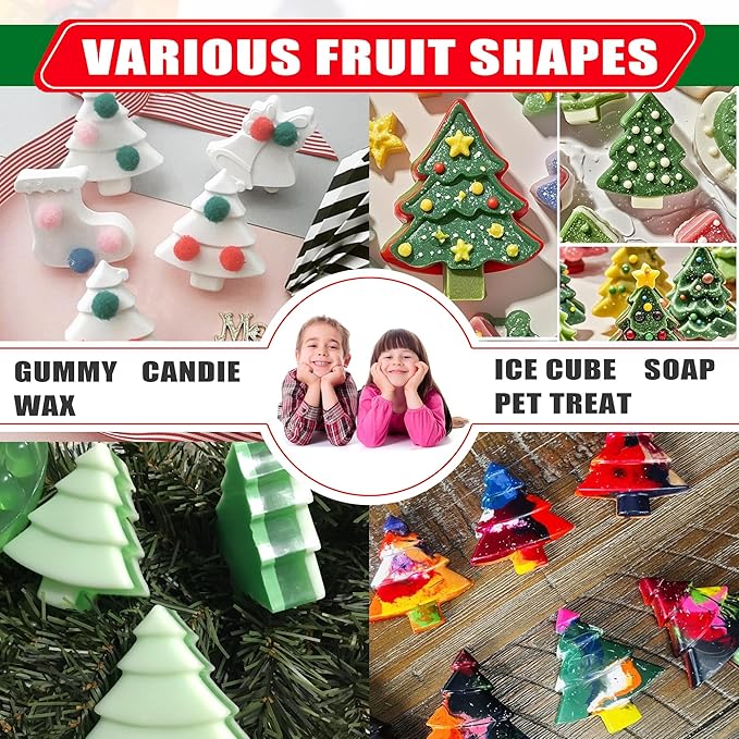 3 Pack Christmas Tree Silicone Molds,6 Cavity Baking Trays Christmas Trees for Holiday Candies,Gummy,Chocolates and More - Red, Green, Purple