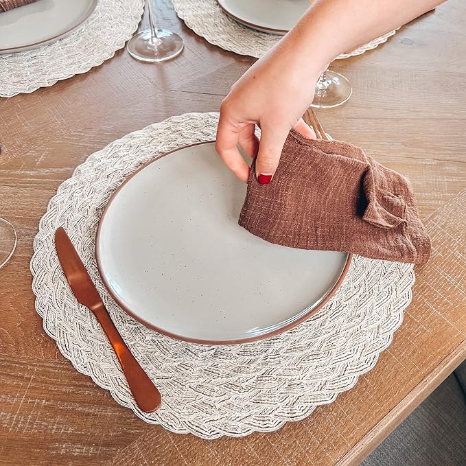 Mora Ceramic Dinner Plates Set of 6, 10 inch Dish Set - Microwave, Oven, and Dishwasher Safe, Scratch Resistant, Modern Rustic Dinnerware- Kitchen Porcelain Serving Dishes - Earl Grey - Image 6