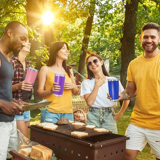 20oz Tumbler Insulated Coffee Tumblers with Lid Stainless Steel Purple 4P | 20 oz Tumblers Double Wall Insulated Vacuum 20oz Coffee Mug Leak Proof Tumblers with Lid Powder Coated - Purple 4 Pack - Image 2