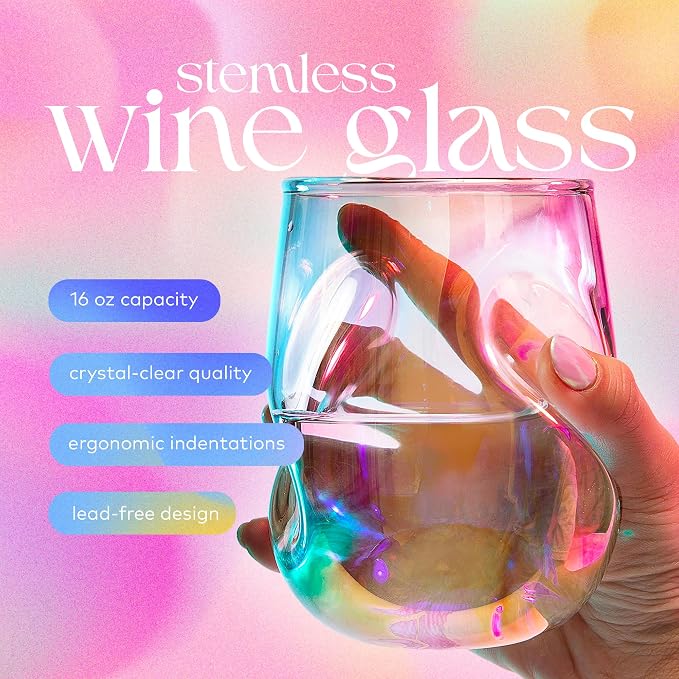 Dragon Glassware Stemless Wine Glasses, 16 oz Set of 2 - Iridescent | Short Wine Glasses Set of 2 with Finger Indentations; Aerates Naturally; Standard Width Design; Unique Drinkware - Image 2