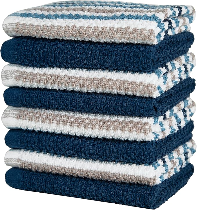 Bumble Dish Cloths 8-Pack, Cotton Kitchen Towels, 12"x12" Blue Wide Stripes | 430 GSM Soft Dish Towels for Kitchen, Highly Absorbent & Durable Kitchen Rags for Washing Dishes - Image 5