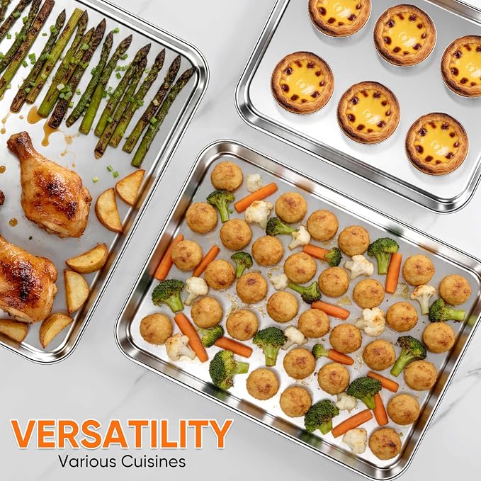 LIANYU Baking Sheet Pans, Half Sheet/Jelly Roll/Quarter Sheet, 3 Pack | Stainless Steel Cookie Sheet for Baking, 17.5/16/12.4 Inch Metal Tray, Heavy Duty, Dishwasher Safe, Non Toxic - Image 6