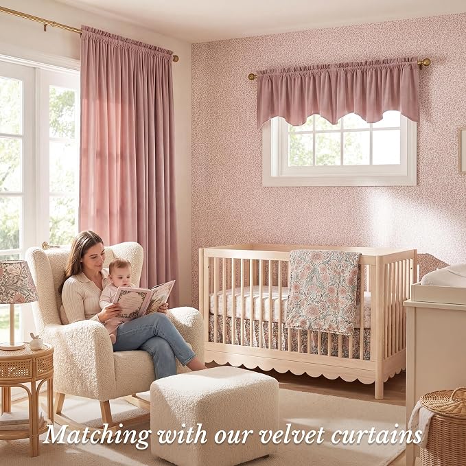 Dusty Rose Valance for Windows 52x18 Inch 1 Panel | Spring Decor, Elegant Wavy Mauve Kitchen Curtains, Soft Decorative Velvet Window Treatment for Girls Room, Bedroom, Bathroom - Image 2